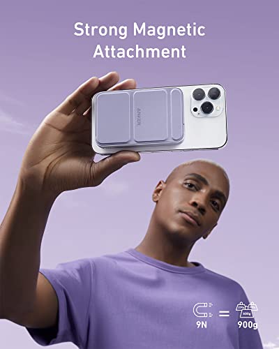 Anker 622 Magnetic Power Bank, 5,000mAh Foldable Wireless Portable Charger - color: Lilac Purple, size: 4.13 x 2.64 x 0.51 inches