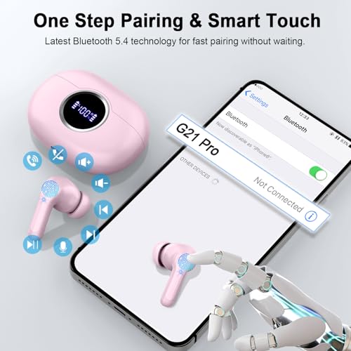 Bluetooth 5.4 Earbuds, 2026 Wireless Headphones 3D-Stereo Deep Bass Ear Bud, 4 ENC Noise Cancelling Mic, 40+Hrs USB-C Earphones, IP-X7 Waterproof Headset Sport Gym Workout for Laptop Pad Android iOS - color: C-Pink