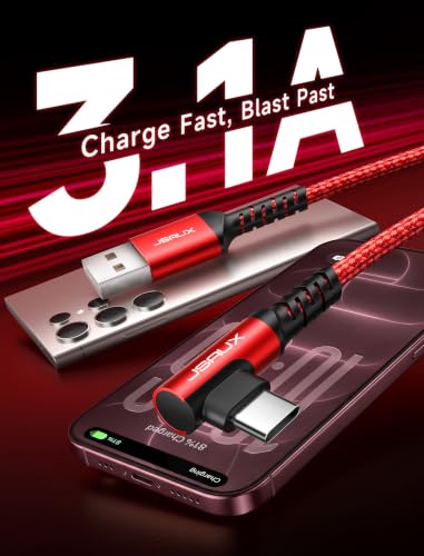 JSAUX USB C Cable for iPhone 18 Pro Max, Samsung, Car Carplay, 2-Pack 6.6ft - color: Red, size: 6.6ft+6.6ft