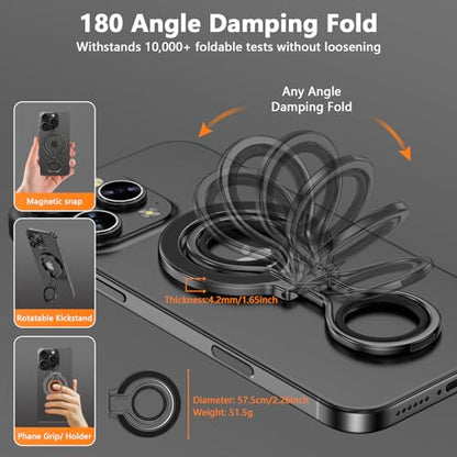Magnetic Phone Ring Holder for MagSafe, Magnetic Snap Phone Ring Grip - color: Black