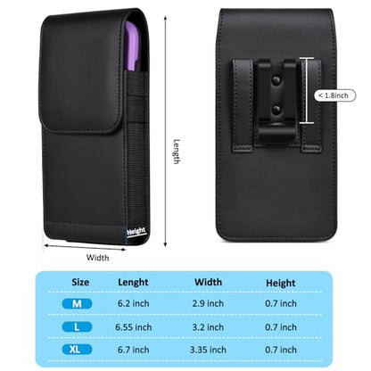 ACCKUO Leather Phone Holster with Strong Metal Belt Clip and Magnetic Closure Compatible with iPhone 16/15/14/13/12 Pro Max, Galaxy S25/S24/S23/S22 Plus & FE, L-Black - color: Black, size: Large
