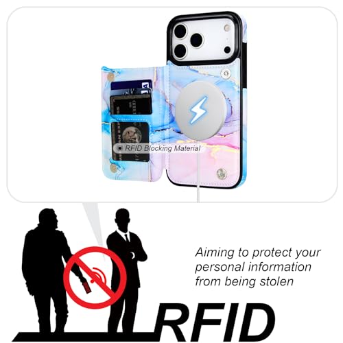 HAOPINSH Wallet Case for iPhone 17 Pro Max,Compatible with MagSafe Wireless Charging, Pink Blue Marble Pattern Back Flip Folio PU Leather Kickstand Card Slots Case Double Magnetic Clasp Cover 6.9" - color: Pink Blue Marble for MagSafe