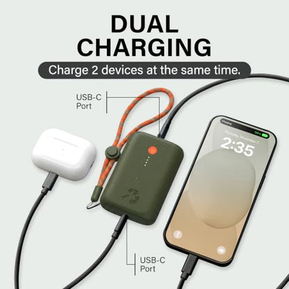 Nimble Champ Portable Charger, 10000mAh Power Bank, 20W Dual USB-C Charging - color: Outdoor Green