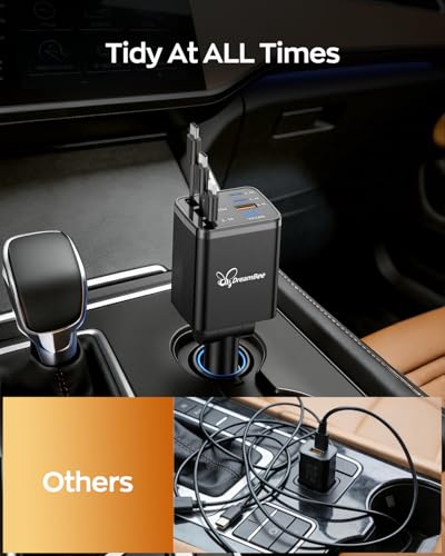 DreamBee Retractable Car Charger,108W 6 in 1 Super Fast Car Phone Charger with 3 Cords 31.5INCH, USB C Car Charger Adapter for iPhone 18/17/16/15/14/13 Pro Max XR,iPad,Samsung