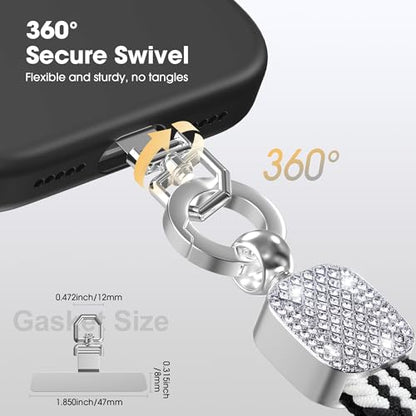 Elastic Phone Lanyard with Phone Tabs, Stretchy Braided Cellphone Wrist Strap and Keys Keychain - color: Thin Black-white