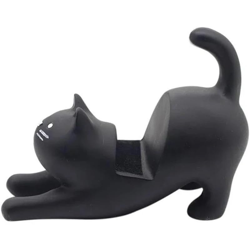 Black Cat Smartphone Stand for Desk, Resein Adjustable Desk Phone Stand, Cute Animal Desktop Accessories, Best Gift for Girls, Office, Home Décor, Mount for iPhone, iPad