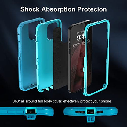Sansunto for iPhone 16e Case, Protective Cover for 13, 14, 15, 16E 6.1", Heavy Duty Shockproof Drop Proof 3 in 1 Silicone Rubber Cover, Rugged Hybrid Durable Phone Cases for Men (Teal/Turquoise) - color: Teal/Turquoise