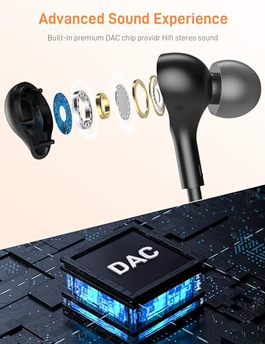USB C Headphones for Apple/iPhone Duo 18 17 16 15 Wired Earbuds with Case - color: Black