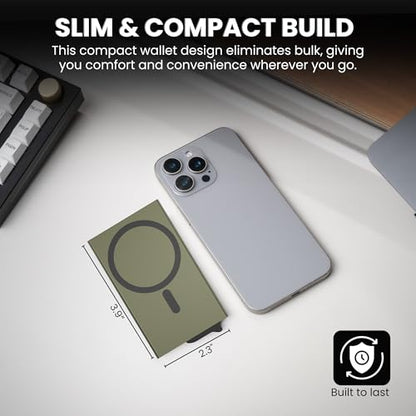 CODE 118 Wallet for Men - Slim Minimalist Aluminum Magnetic Card Holder - RFID Blocking Front Pocket Mag Safe Wallet with Strong Magnet Attachment (Military Green) - color: Military Green