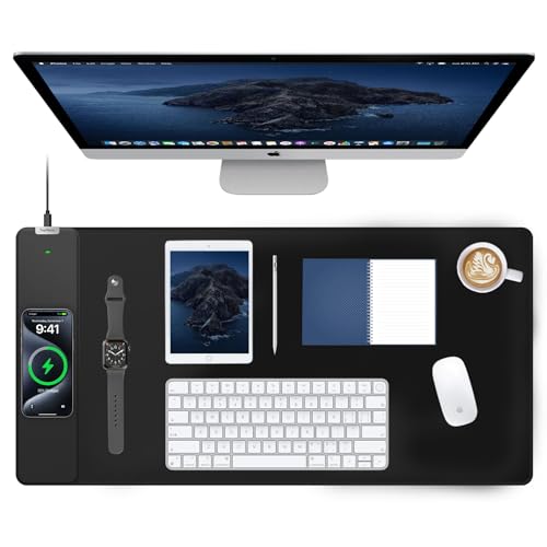 TopMade Wireless Charging Mouse Pad, 31.5"x15.8" XXL Large Desk Mat, Black - color: Classic-31.5"x15.8"