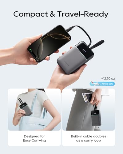 CUKTECH 20,000mAh 40W Portable Charger Power Bank with Built-in Cables - color: LPB200NL-Gray