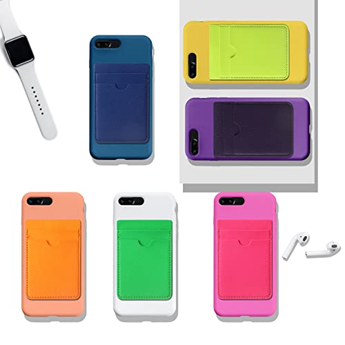 Weewooday 6 Pcs 6 Pcs Stick on Phone Card Holder Wallet, Solid, Fresh Color - color: Fresh Color