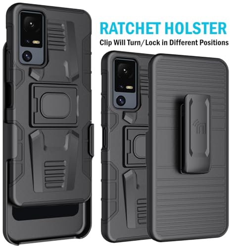 Nakedcellphone Rugged Combo for Jitterbug Smart 4 Phone Case - Black | Hybrid Cover + Belt Clip Holster, Rotating Holder, Ring Grip, with Kickstand, Mounting Plate, Fits Lively Smart4 or TCL 40XL - color: Black