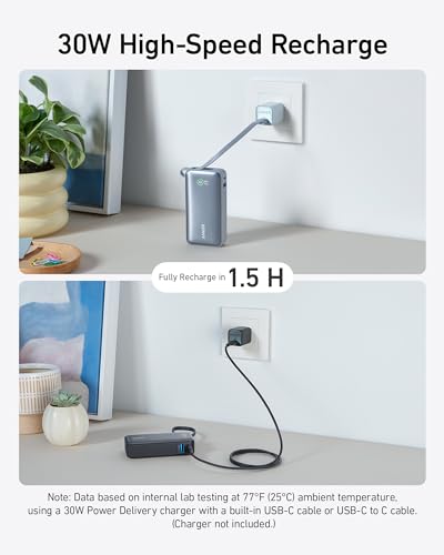 Anker Nano Power Bank,10,000mAh 30W Portable Charger,Built-in USB-C Cable - color: Pure Black