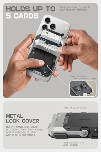 SUPCASE for MagSafe Wallet with Adjustable Stand, Hold 5 Cards, Silver | RFID Blocking, Strong Magnetic Lock, Magnetic Wallet for Men, Phone Card Holder Tripod for iPhone 17/16/15/14/13/12 Series - color: Silver