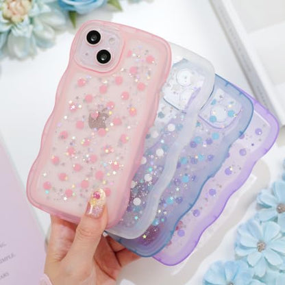 Glitter case for iPhone 13/14 Polka dots Black | Bling Sparkle Glitter，Polka dots，Full Protection Soft TPU，Kawaii Cute Phone Case for Women Girls - color: Polka Dots Black