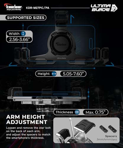 Kaedear Qi Wireless Charging Motorcycle Phone Mount, KDR-M27PA-BK - style: Qi Charging / 1" Ball - Black
