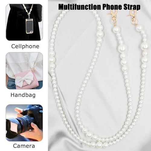 Phone Chain Crossbody Pearl Strap, Pearl Beaded Chain Shoulder Crossbody Lanyard with Phone Tether Patches Compatible with Most Phones Bag Purse (I) - color: Q