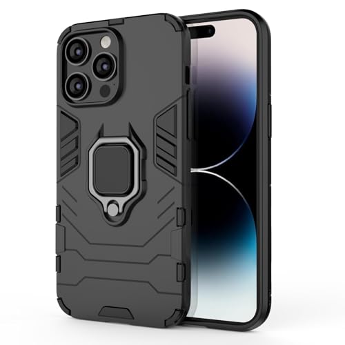 Magnet Case for iPhone 16 Pro Max Shockproof Hard Phone Cover with Grip, Metal Ring Kickstand Bumper Shell [Compatible with Magnetic Car Mount] (Black) - size: iPhone 16 Pro Max