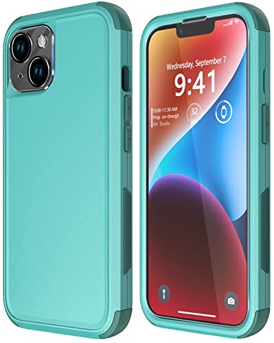 Diverbox for iPhone 14 Case [Shockproof] [Dropproof] [Tempered Glass Screen + Camera Lens Protector],Heavy Duty Protection Phone Case Cover for Apple iPhone 14 (Teal) - color: Teal-3in1