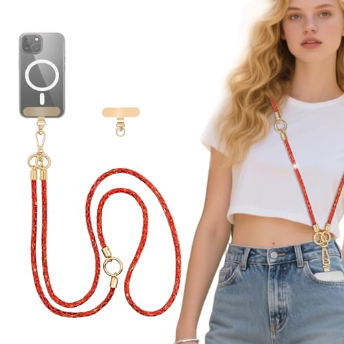 Crystal Phone Lanyard Crossbody Adjustable Rhinestone Anti-Theft Phone Strap Crossbody Cell Phone Neck Strap for Women - color: Red