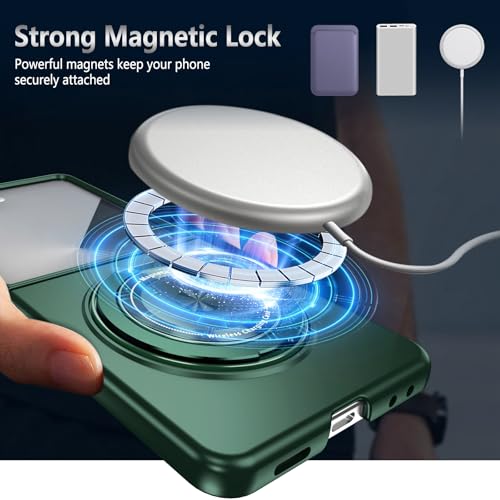 Magnetic Case for Samsung Galaxy Z Flip 7, [Compatible with MagSafe] Military Grade Shockproof Slim fit Samsung Z Flip 7 Phone Case with Magnetic Ring Kickstand, Green - color: Green, size: Samsung Galaxy Z Flip 7