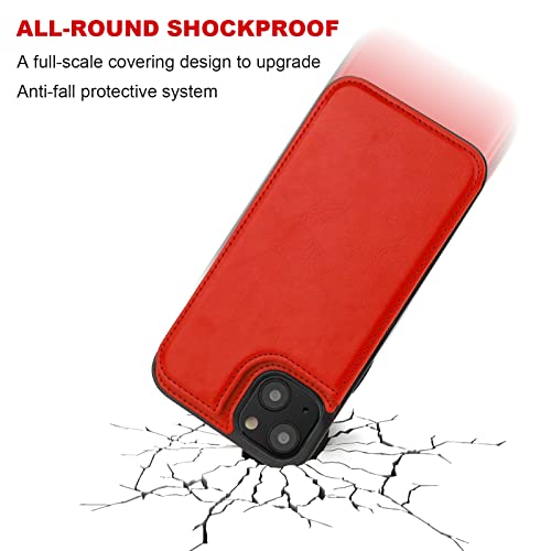 ONETOP for iPhone 14 Plus Wallet Case with Credit Card Holder,Red | Kickstand,ID/Cash Holder,Case Wallet with Card Slots,Double Magnetic Clasp,Durable PU Leather Shockproof Cover for Women Men - color: Red
