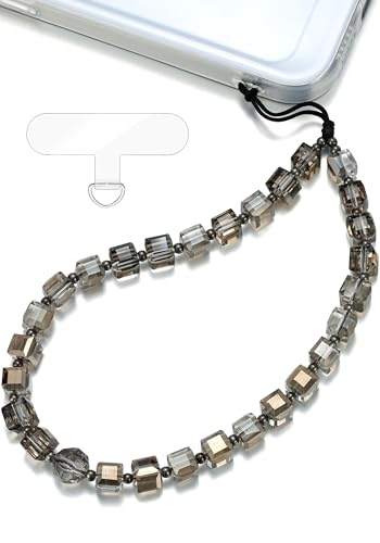 Crystal & Pearl Phone Charm Wrist Strap, Beaded Lanyard Wristlet Chain, Hands-Free Bracelet Strap for Phone Cases - color: Gray