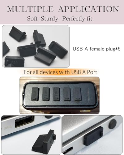 20PCS Anti Dust Cover USB A USB C Port Anti Loss Tether Cable Plugs Caps Silicone Soft Snugly Oxidation Protection for Phone Computer Laptop Charging Station (Black) - color: Black
