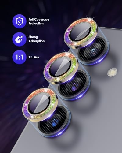 Compatible for Galaxy S25 Plus Camera Lens Protector Glitter Individual Aluminium Alloy Ring 9H Tempered Glass Bling Camera Cover for Samsung Galaxy S25 Plus Glitter Colorful