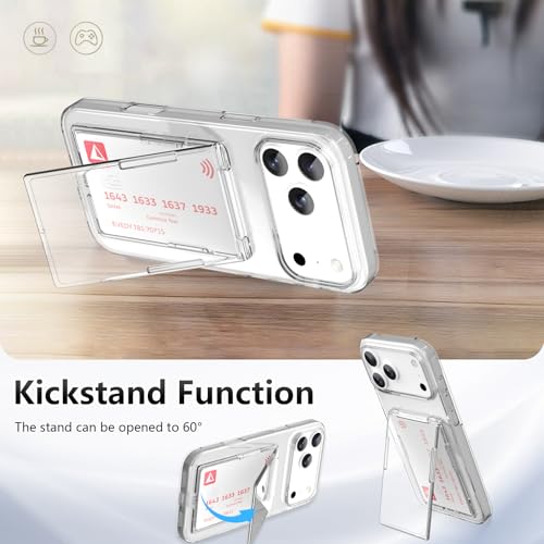 Wallet Stand Case for iPhone 17 Pro with 2 Card Holder Credit Slot - color: Clear (Kickstand), size: iPhone 17 Pro