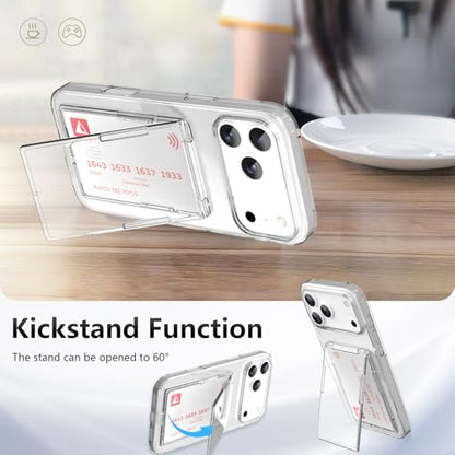 Wallet Stand Case for iPhone 17 Pro with 2 Card Holder Credit Slot - color: Clear (Kickstand), size: iPhone 17 Pro