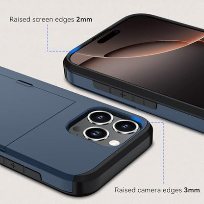 Qinmay Compatible with iPhone 16 Pro Case with Card Holder, Dual Layer Shockproof,Heavy Duty Protective Hidden Slot Slim Wallet Phone Cover，Blue - color: Blue, size: for iPhone 16 Pro