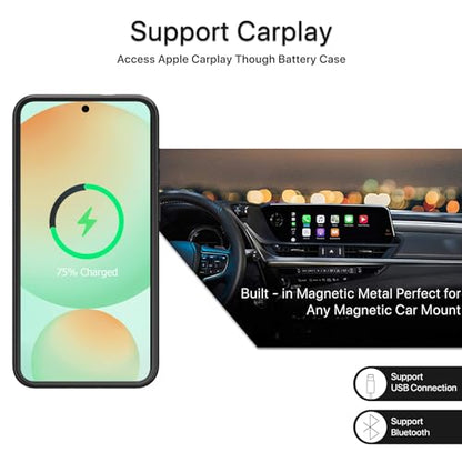 Battery Case for Galaxy S24 FE,Upgraded 12000mAh High Capacity Rechargeable Portable Protective Extended Charger Case Wireless Charging Compatible with S24 FE(6.7 inch) Charging Case & Carplay Black - size: Galaxy S24 FE