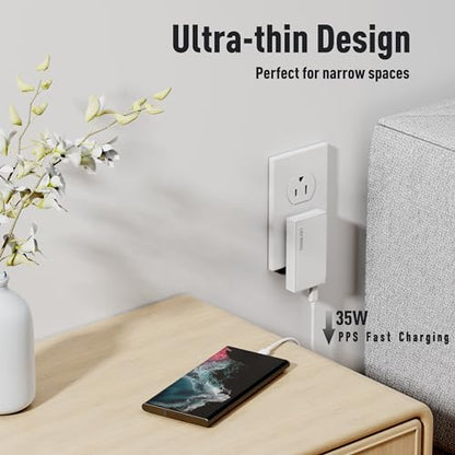 Ultra Flat USB C Wall Charger, Dual Port, Super Fast USB C & Fast USB A - style: 35W-Ultra Thin