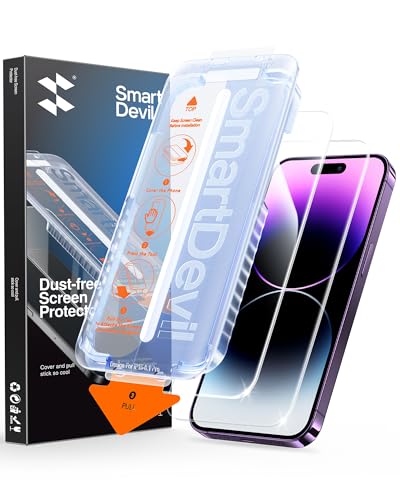 SMARTDEVIL 2 Pack for iPhone 14 Pro Max Screen Protector, 9H Hardness Military Grade Shatterproof, HD Clear Tempered Glass with Auto Dust-Elimination, Bubble Free, Easy Installation, Case Friendly | 9H Hardness Military Grade Shatterproof, HD Clear Temper