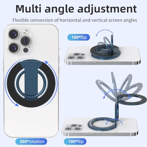 RESPECTED-BRO-Magnetic-Phone-Ring-Holder with Dual Rings, Compatible with iPhone 17/16/15/14/13/12, Multifunctional Stand for Desk,Office,Gym,Kitchen & All Metal Surfaces, Finger Loop Grip (Dark Blue) - color: Dark Blue