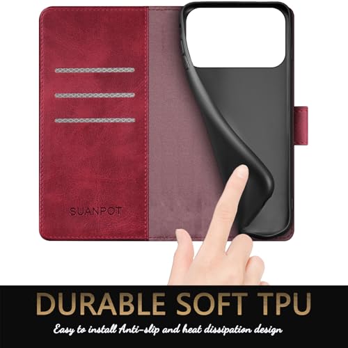 SUANPOT Compatible with iPhone 17 Pro 6.3" Wallet case with RFID Blocking Credit Card Holder,Flip Book PU Leather Protective Cover Women Men for Apple 17 Pro Phone case Red - color: Red, size: iPhone 17 Pro 6.3"