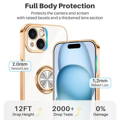Dinick White for iPhone 15 Case with Ring Holder Kickstand - color: White, size: 6.1'' iPhone 15