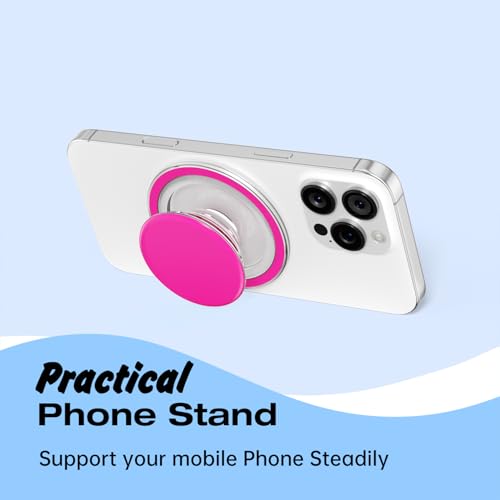 Svanove Magnetic Cell Phone Grip Compatible with Magsafe, Collapsible Phone Stand Holder Round Expanding Kickstand for iPhone Samsung Mobile Phones, Cute Soft Silicone Glossy Jelly, Neon Hot Pink - color: Hot Pink, style: Magnetic