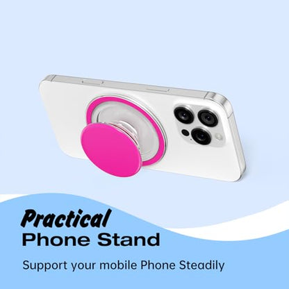 Svanove Magnetic Cell Phone Grip Compatible with Magsafe, Collapsible Phone Stand Holder Round Expanding Kickstand for iPhone Samsung Mobile Phones, Cute Soft Silicone Glossy Jelly, Neon Hot Pink - color: Hot Pink, style: Magnetic