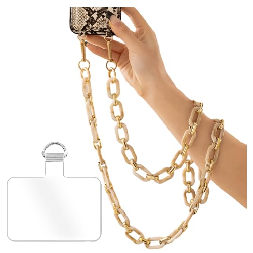 Phone Crossbody Chain Cell Phone Lanyard,Acrylic Shouder Strap Universal Cellphone Chain Strap with Tether Patches Compatible with Most Phones Bag Purse Beige - color: L