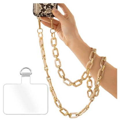 Phone Crossbody Chain Cell Phone Lanyard,Acrylic Shouder Strap Universal Cellphone Chain Strap with Tether Patches Compatible with Most Phones Bag Purse Beige - color: L
