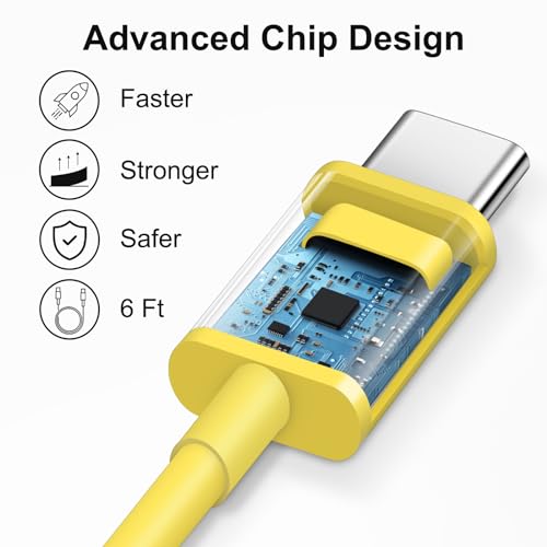 iPhone 17 16 15 Charger Fast Charging 6FT - 20W USB C Charger Block - color: Yellow, size: 6FT
