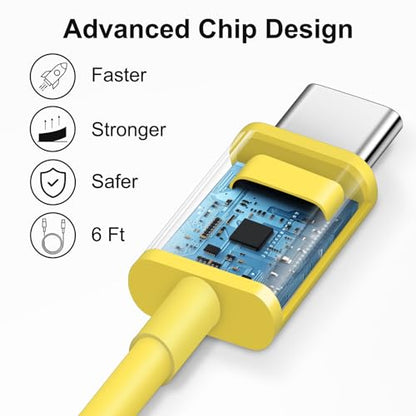 iPhone 17 16 15 Charger Fast Charging 6FT - 20W USB C Charger Block - color: Yellow, size: 6FT