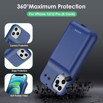 Battery Case for iPhone 12/12 Pro,[2025 Upgraded] 10800mAh Ultra-Slim Portable Extended Charger Case Cover for iPhone 12/12 Pro Charging Case (6.1 Inch)-Blue - color: Blue