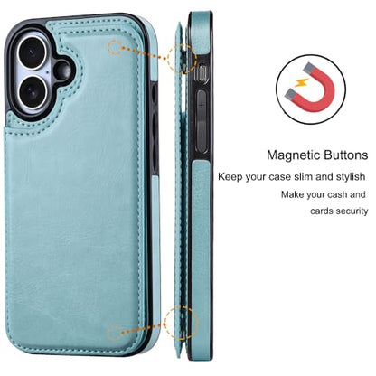 Wallet Case Compatible with iPhone 16 Plus 6.7”, Slim Protective Case with Card Holder,Premium PU Leather Kickstand Card Slots Case with Double Magnetic Clasp-Ice Blue - color: Iceblue, size: iphone 16 Plus 6.7"