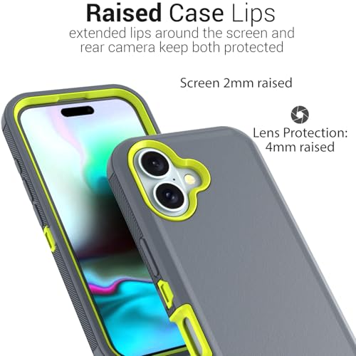 CoverON Rugged Designed for Apple iPhone 16 Case, Heavy Duty Military Grade A Hybrid Etched Grip Rigid Hard Plastic Cover Fit iPhone 16 Phone Case - Gray/Green - color: Gray