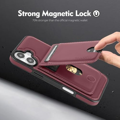 Shieldtop Compatible with MagSafe iPhone 16 Wallet Case,Wine Red | 2 in 1 Detachable Magnetic,Credit Card Holder Slots,RFID Blocking,PU Leather,Kickstand,Flip Folio Phone Cover for Men & Women - color: Wine Red, size: iPhone 16 6.1"