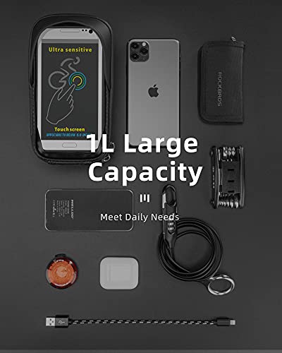 ROCKBROS Bike Phone Mount Bag, Waterproof Handlebar Bag for Cycling | Water-resistant Phone Bag Fits Phones Up to 6.5", with Touch Screen Access, Storage Space and Reflective Strips for Cycling - color: black 2